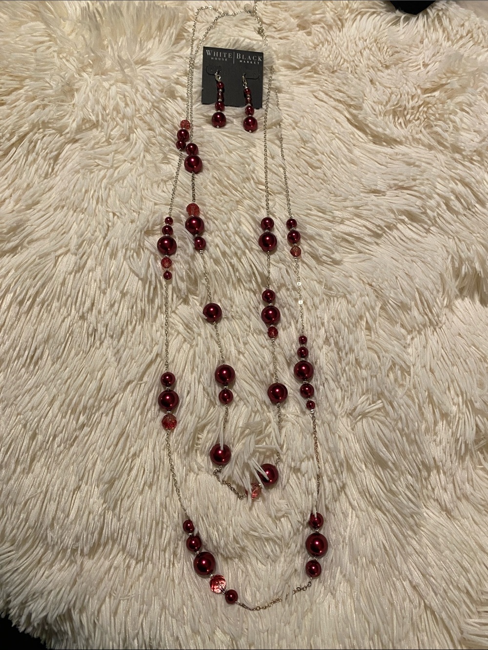 White House Black Market Pink/Berry Tone Bead Multi-Strand Necklace & Earrings